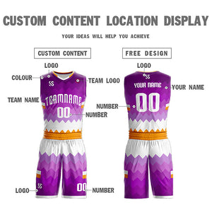 Custom Purple Yellow-White Double Side Sets Sportswear Basketball Jersey