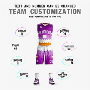 Custom Purple Yellow-White Double Side Sets Sportswear Basketball Jersey