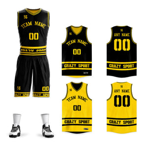 Custom Black Yellow Double Side Sets Sportswear Basketball Jersey