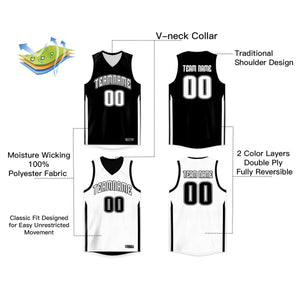 Custom Black White Double Side Tops Sports Basketball Jersey