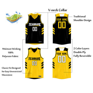 Custom Black Yellow Double Side Tops Basketball Jersey