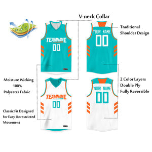 Custom Aqua White Double Side Tops Men/Boy Basketball Jersey