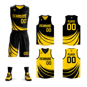 Custom Black Yellow Double Side Sets Design Sportswear Basketball Jersey