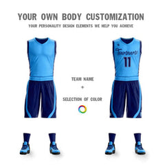Custom Powder Blue Navy Double Side Sets Design Sportswear Basketball Jersey