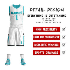 Custom White Teal Double Side Sets Design Sportswear Basketball Jersey