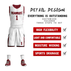 Custom White Red Double Side Sets Design Sportswear Basketball Jersey