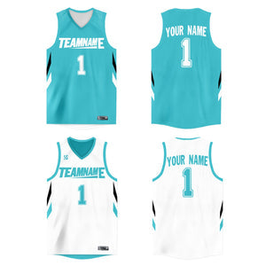 Custom Aqua White  Double Side Tops Athletic Basketball Jersey