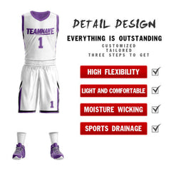 Custom White Purple Double Side Sets Design Sportswear Basketball Jersey