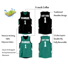 Custom Black Teal  Double Side Tops Athletic Basketball Jersey