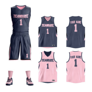 Custom Dark Gray Pink Double Side Sets Design Sportswear Basketball Jersey