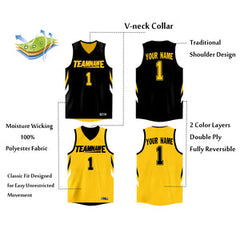 Custom Black Yellow  Double Side Tops Athletic Basketball Jersey