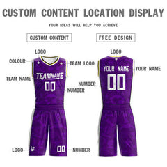 Custom Purple White-Yellow Double Side Sets Basketball Jersey