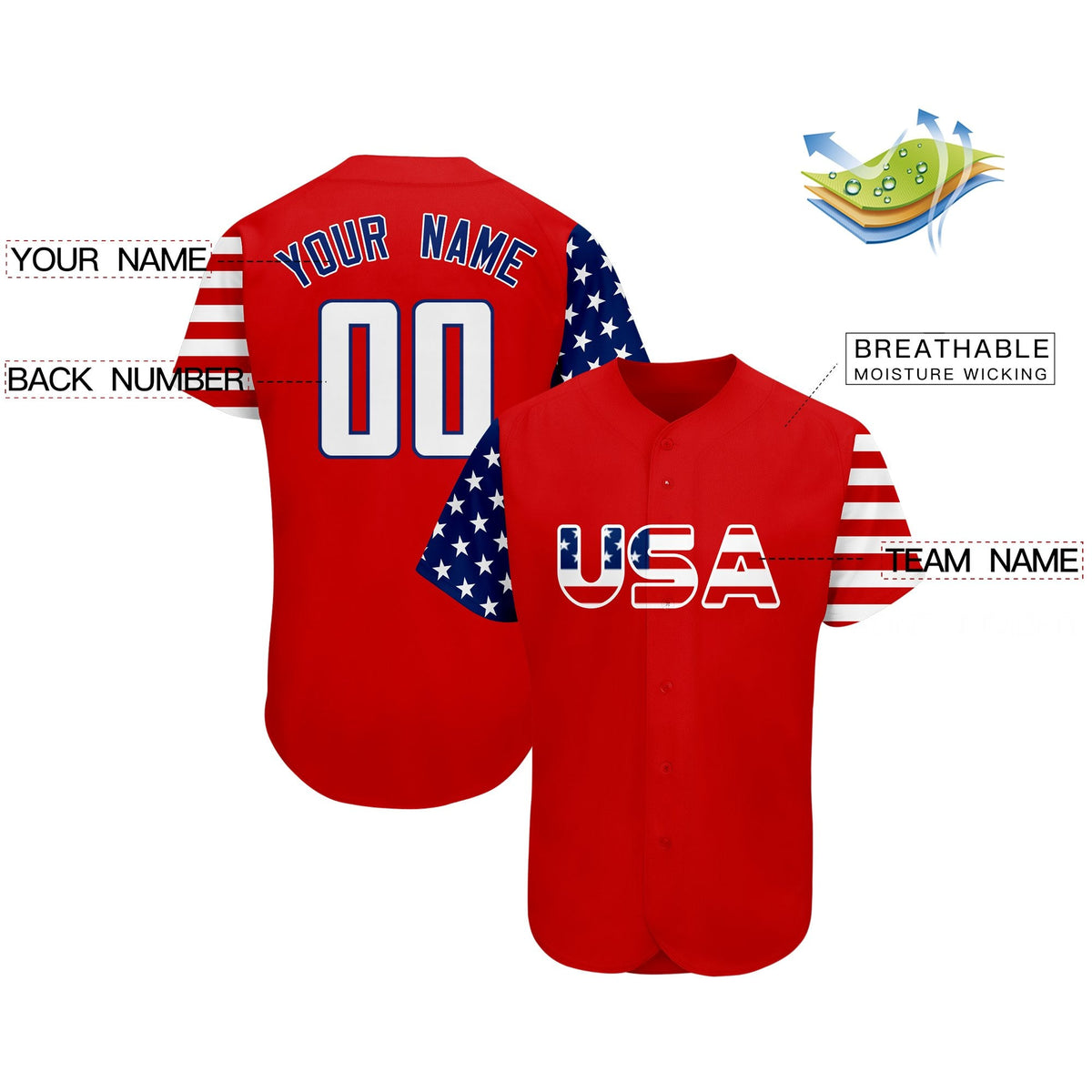 Custom Red White-Navy American Flag Authentic Baseball Jersey