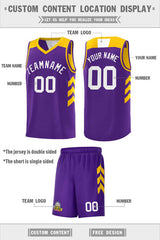 Custom Purple Yellow Double Side Sets Basketball Jersey