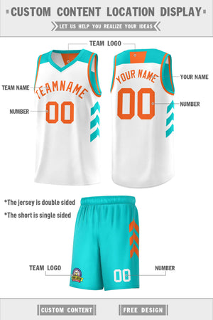 Custom Aqua White-Orange Double Side Sets Basketball Jersey