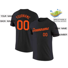 Custom Black Orange Classic Style Crew neck T-Shirts Full Sublimated