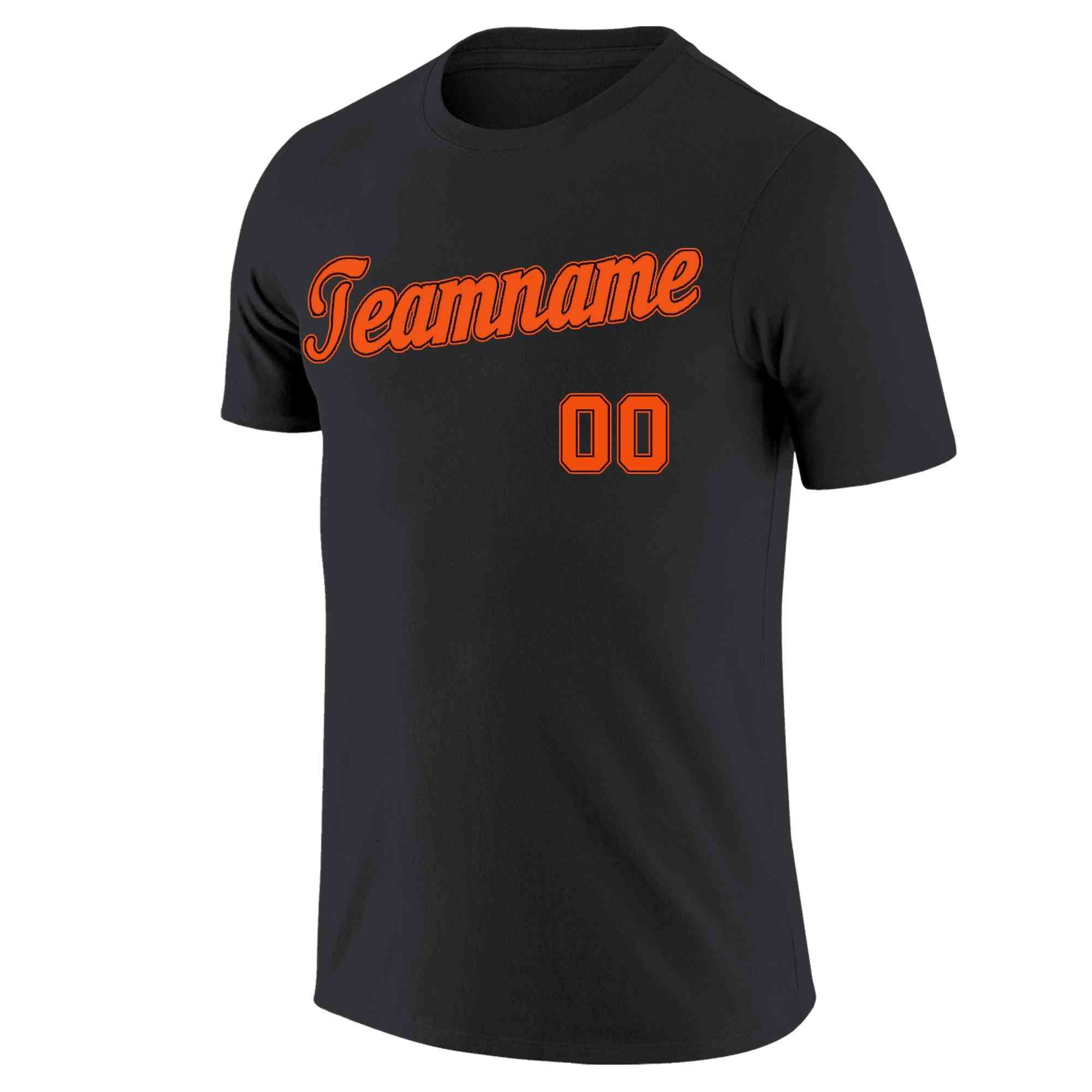 Custom Black Orange-Black Classic Style Crew neck T-Shirts Full Sublimated