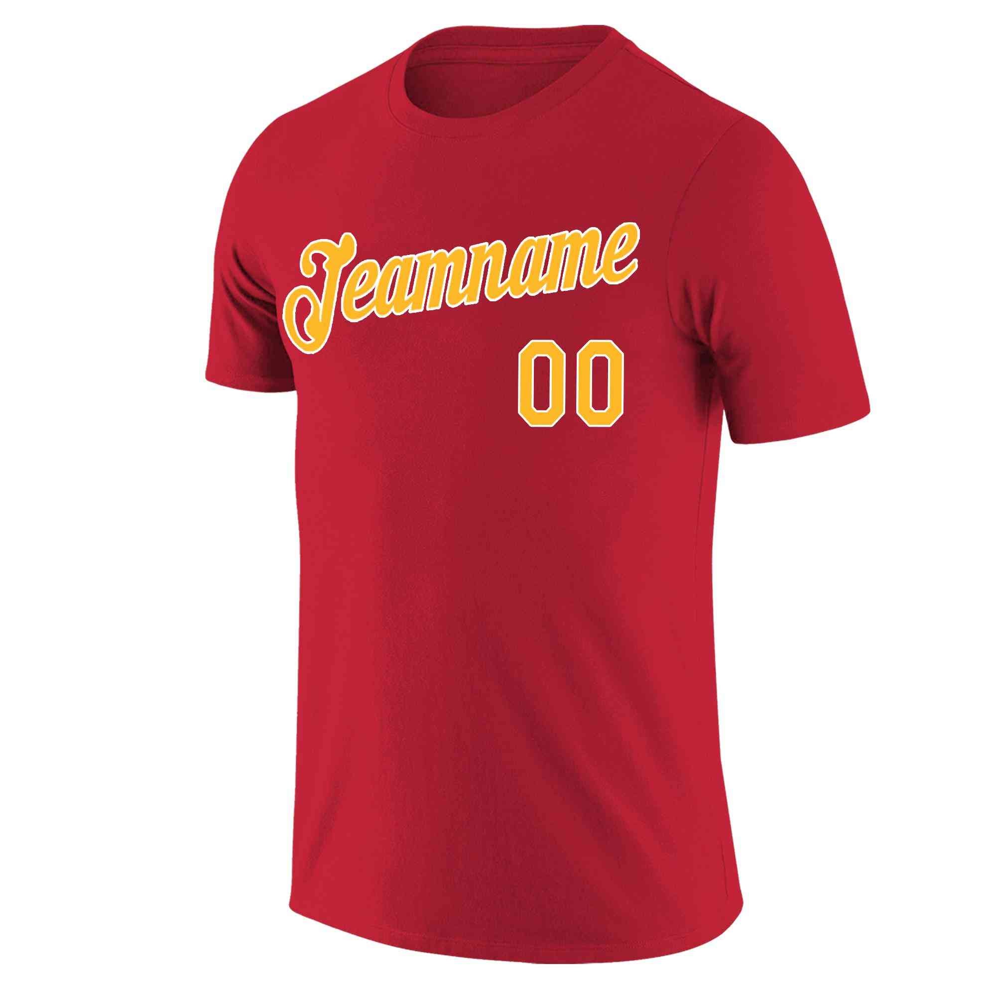 Custom Red Yellow-White Classic Style Crew neck T-Shirts Full Sublimated