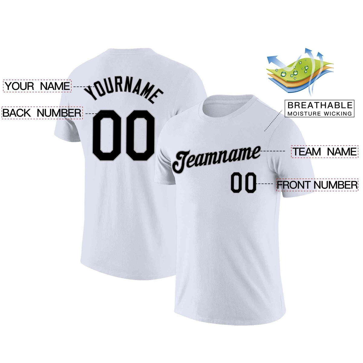 Custom White Black-Gray Classic Style Crew neck T-Shirts Full Sublimated