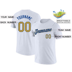 Custom White Royal-Gold Classic Style Crew neck T-Shirts Full Sublimated