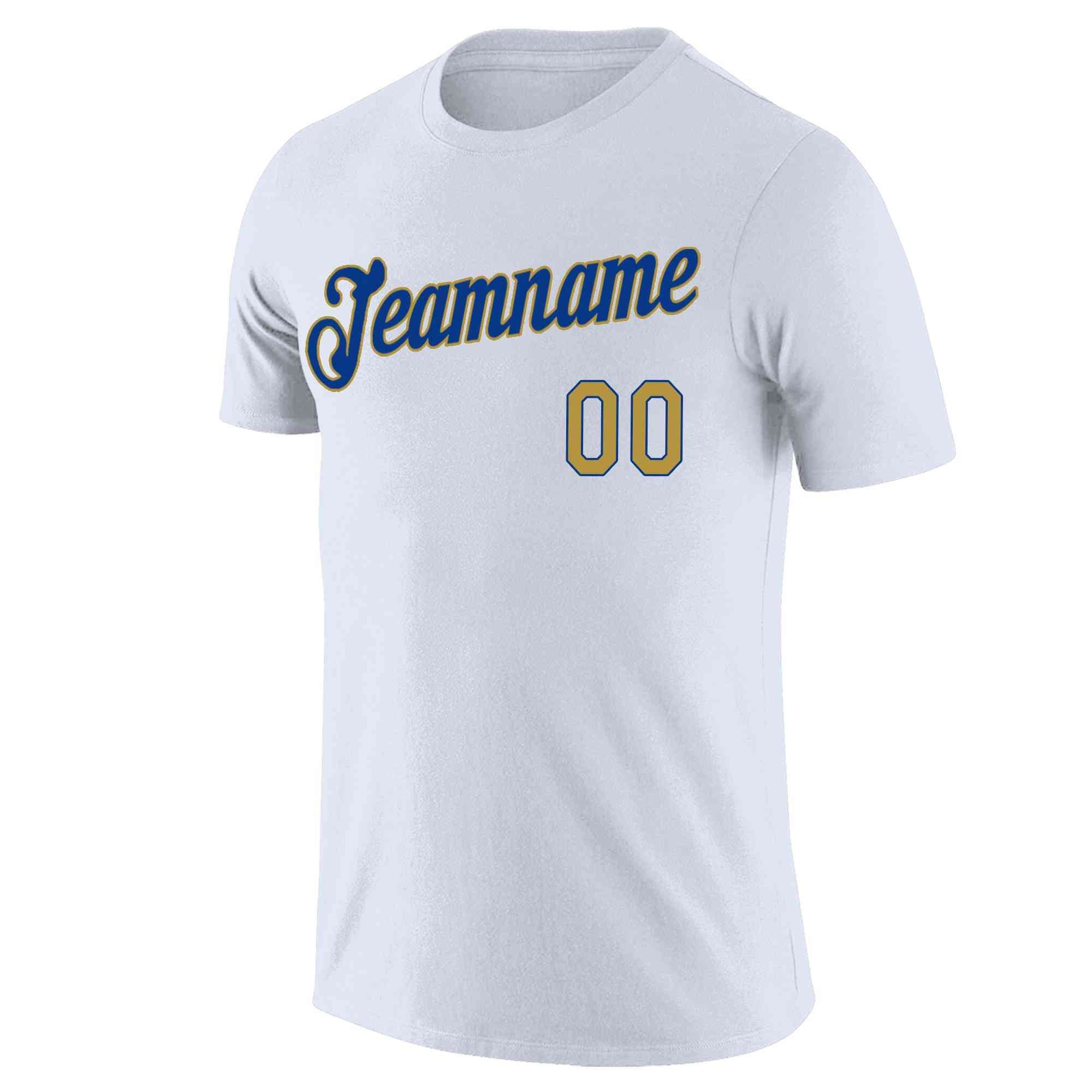 Custom White Royal-Gold Classic Style Crew neck T-Shirts Full Sublimated