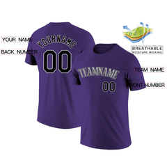 Custom Purple Gray-Black Classic Style Crew neck T-Shirts Full Sublimated