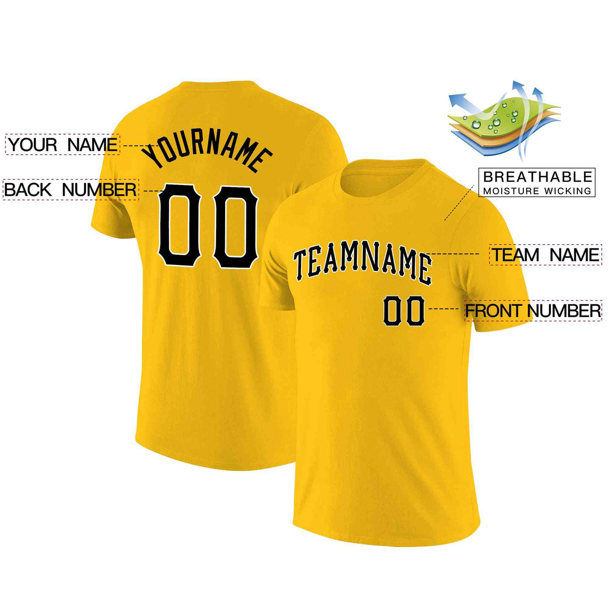 Custom Yellow Black-White Classic Style Crew neck T-Shirts Full Sublimated