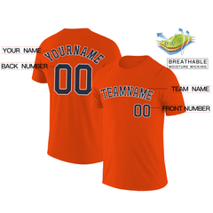 Custom Orange Navy-White Classic Style Crew neck T-Shirts Full Sublimated