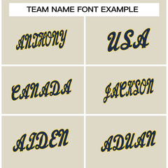 Custom Cream Navy-Yellow Classic Style Crew neck T-Shirts Full Sublimated