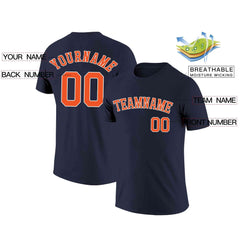 Custom Navy Orange-White Classic Style Crew neck T-Shirts Full Sublimated