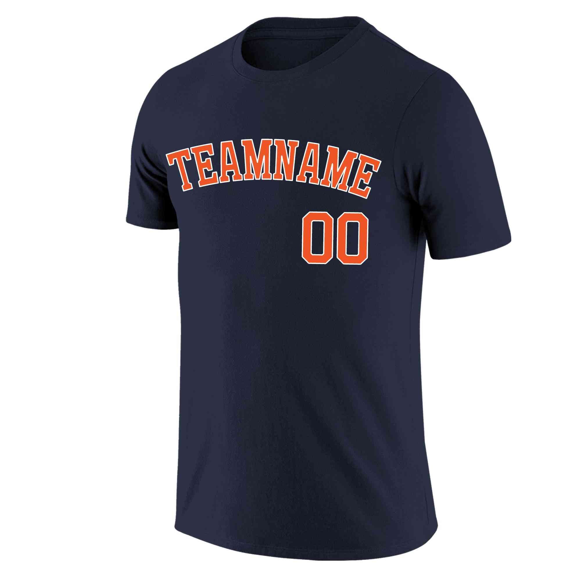 Custom Navy Orange-White Classic Style Crew neck T-Shirts Full Sublimated