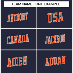 Custom Navy Orange-White Classic Style Crew neck T-Shirts Full Sublimated