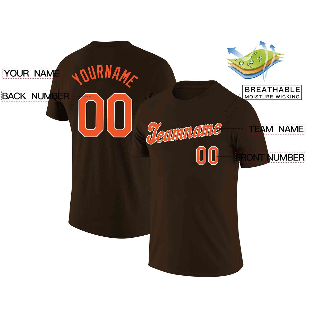 Custom Brown Orange-White Classic Style Crew neck T-Shirts Full Sublimated