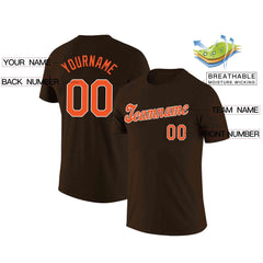 Custom Brown Orange-White Classic Style Crew neck T-Shirts Full Sublimated