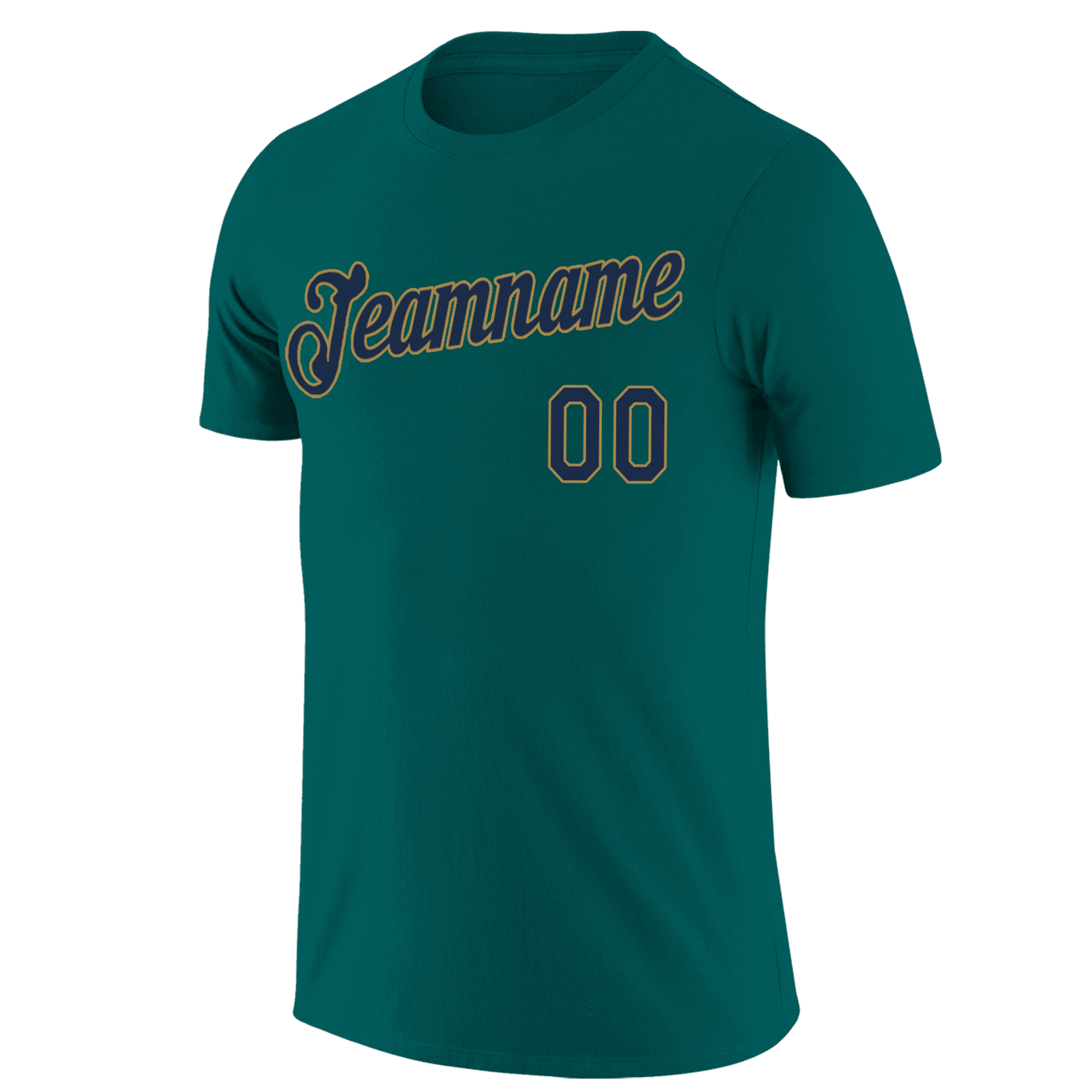 Custom Aqua Navy-Gold Classic Style Crew neck T-Shirts Full Sublimated