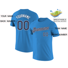 Custom Powder Blue Navy-White Classic Style Crew neck T-Shirts Full Sublimated