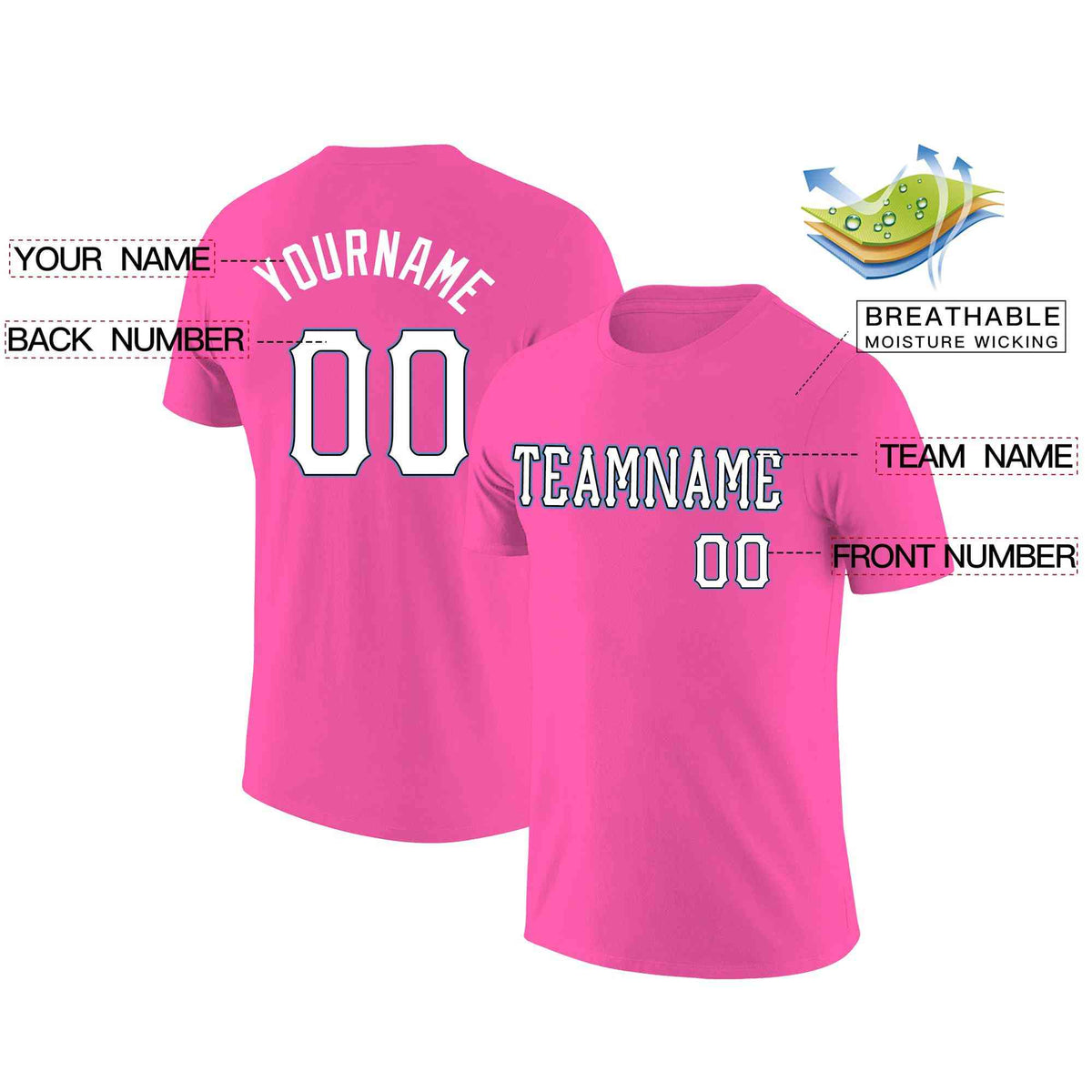 Custom Pink White-Black Classic Style Crew neck T-Shirts Full Sublimated