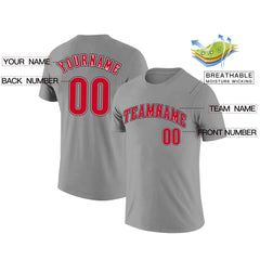 Custom Gray Red-Black Classic Style Crew neck T-Shirts Full Sublimated