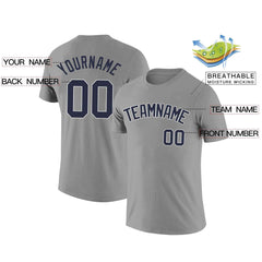 Custom Gray Navy-White Classic Style Crew neck T-Shirts Full Sublimated