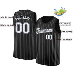 Custom Black White Black Stripe Fashion Tops Breathable Basketball Jersey
