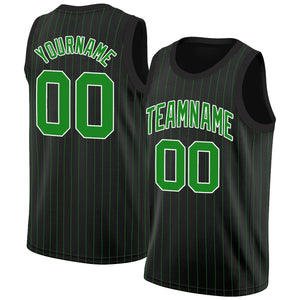 Custom Black Green-White Stripe Fashion Tops Breathable Basketball Jersey