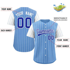 Custom Light Blue Royal-White Stripe Fashion Raglan Sleeves Authentic Baseball Jersey