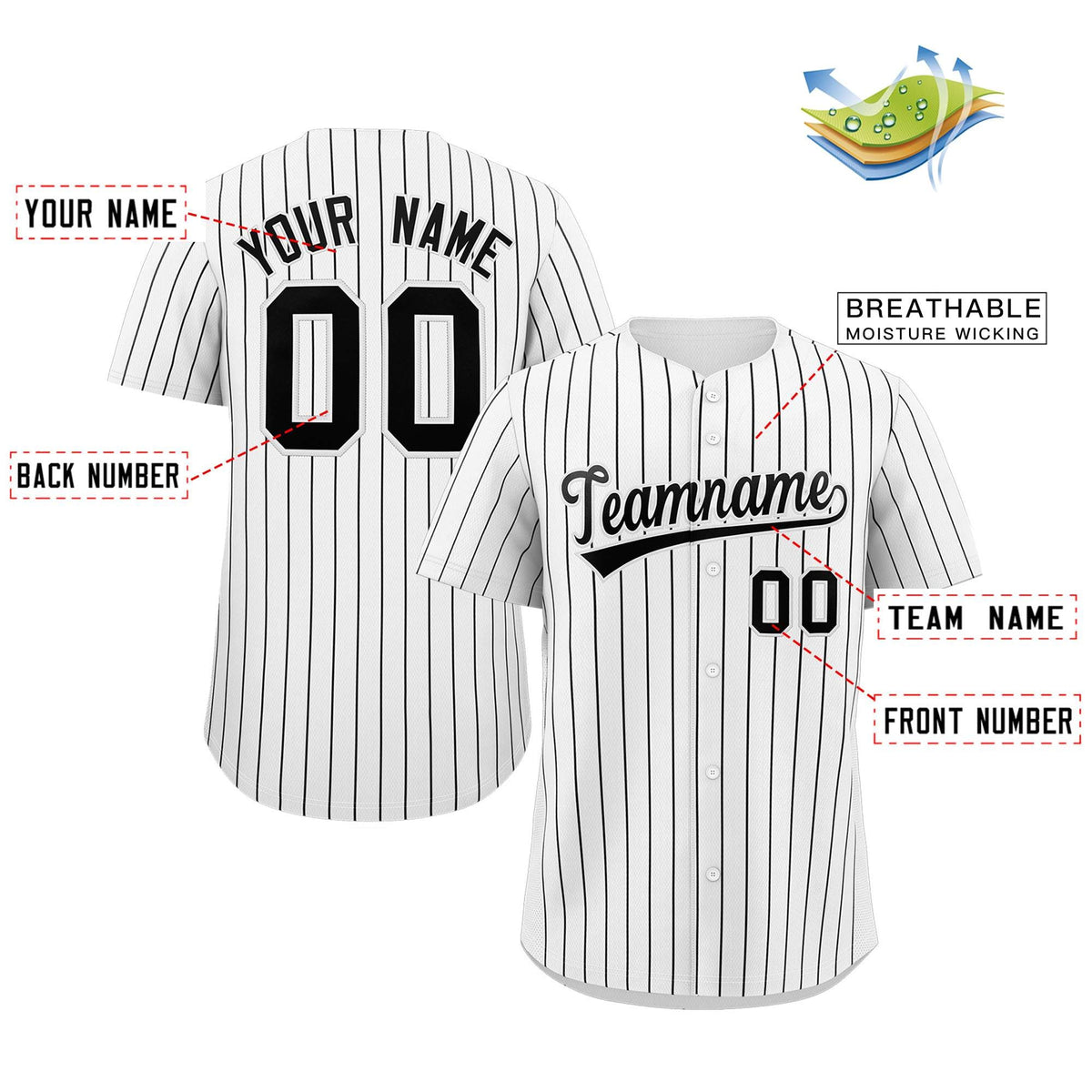 Custom Pinstripe Baseball Jersey Button Down Shirt Personalized for Adults/Youth