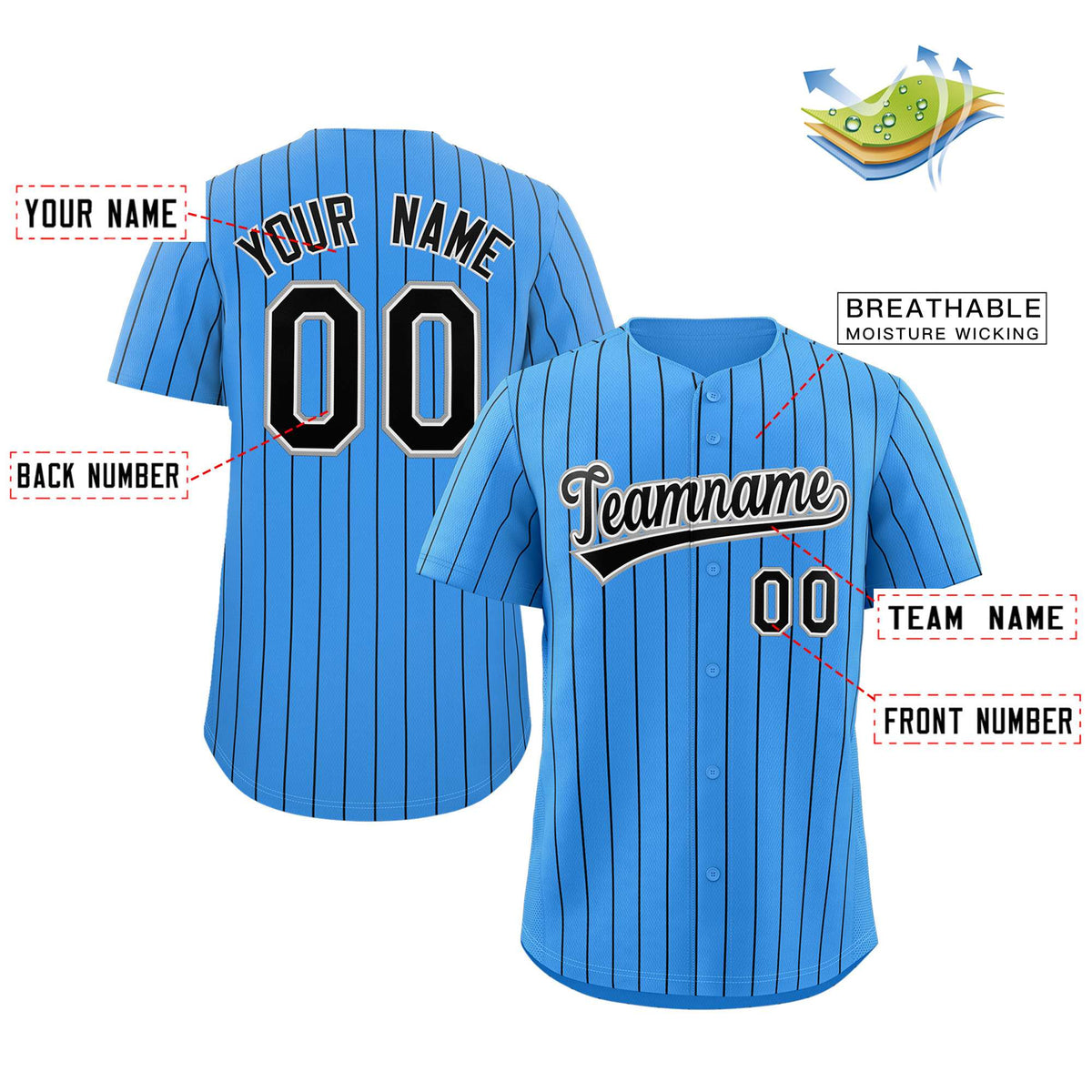 Custom Pinstripe Baseball Jerseys and Button-Down Shirts for Team Sports