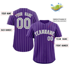 Custom Purple Gray-White Stripe Fashion Authentic Baseball Jersey