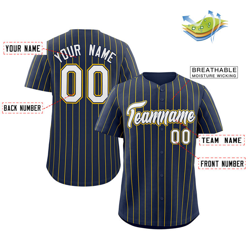 Custom Navy White-Gold Stripe Fashion Authentic Baseball Jersey