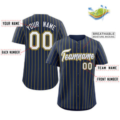 Custom Navy White-Gold Stripe Fashion Authentic Baseball Jersey