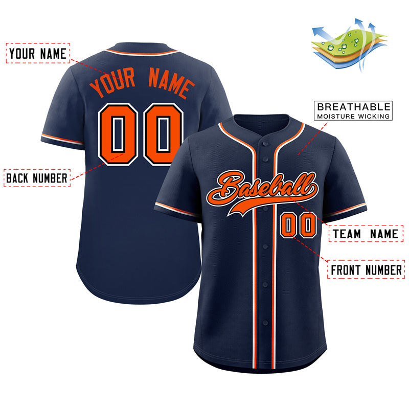 Custom Navy Orange-White Classic Style Authentic Baseball Jersey