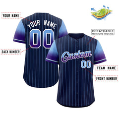 Custom Navy Powder Blue Purple-White Stripe Font Gradient Fashion Authentic Baseball Jersey