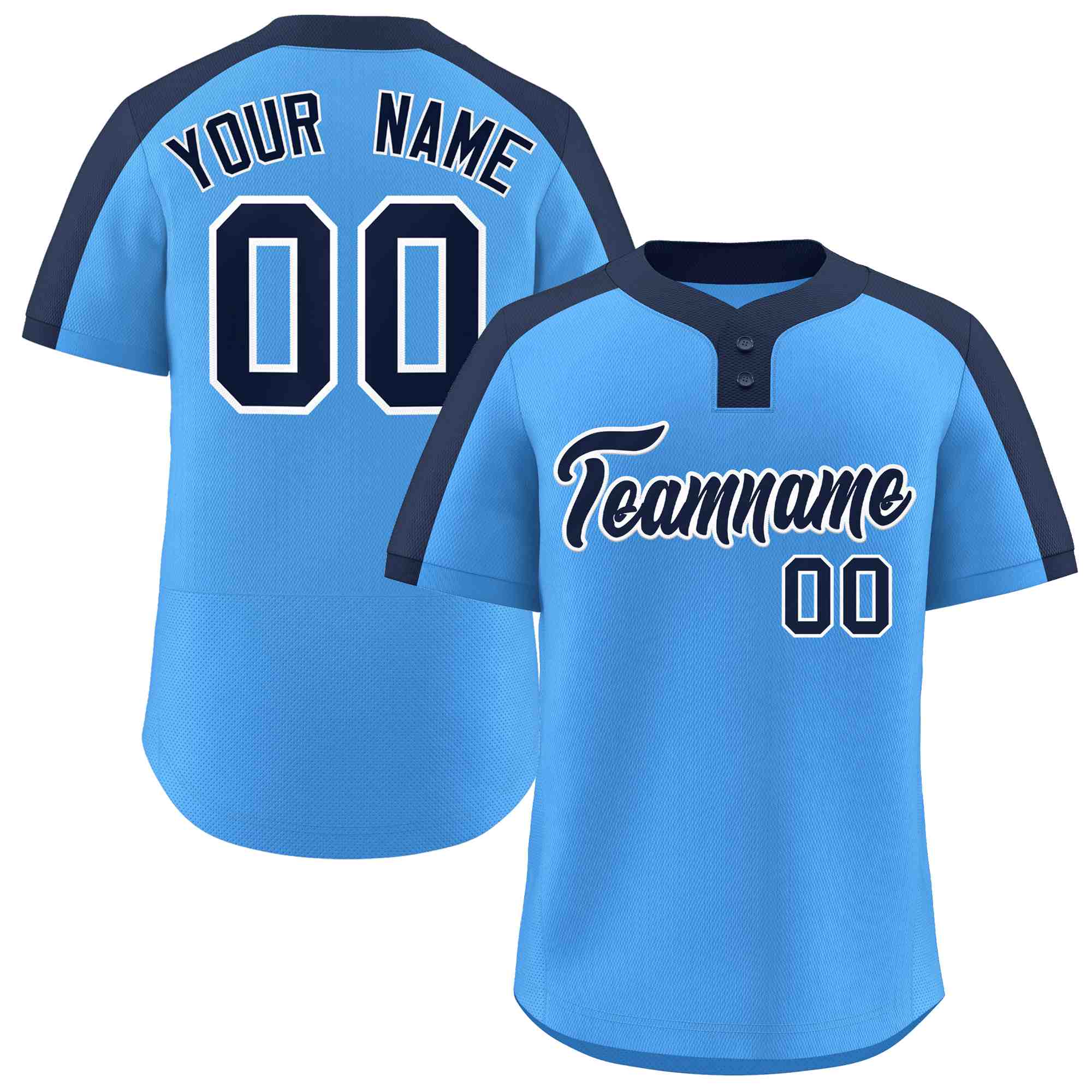 Custom Powder Blue Navy-White Classic Style Authentic Two-Button Baseball Jersey